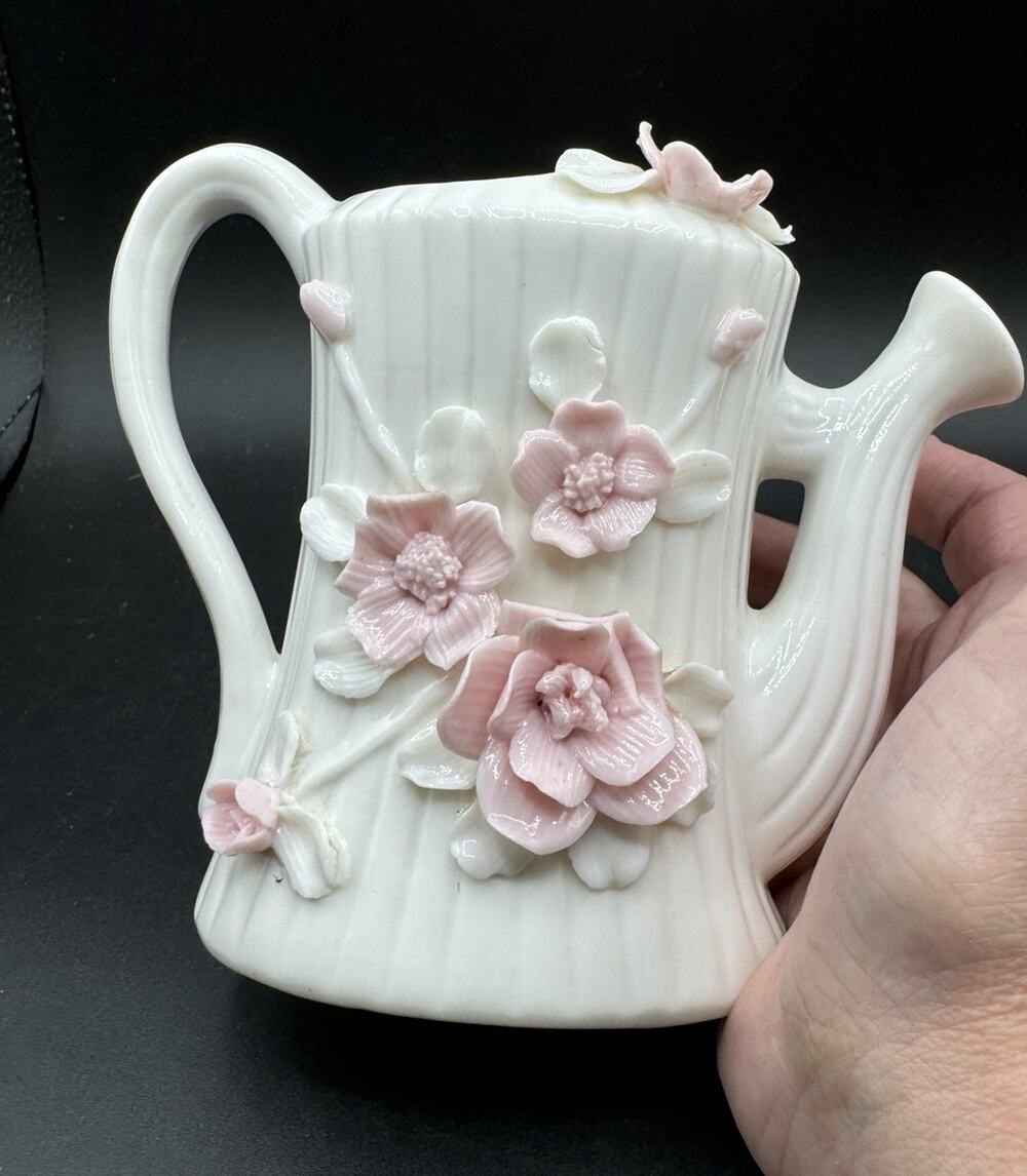 Vintage Royal Court Decorative Porcelain Watering Pitcher Pink Flowers Japan S1R